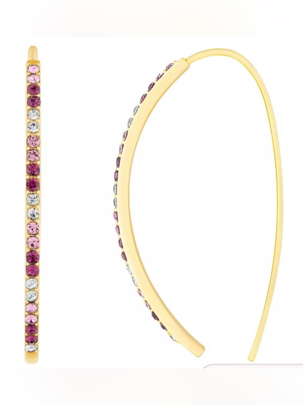 Chrystina Purple Pink Crystal Threader Earrings Brass Silver Plated